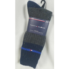 Tommy Hilfiger 2 Pair Boot Socks, Wool Blend Gray & Navy Fits Shoe Size 7-12