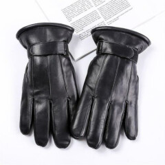 Men Genuine Sheep Leather Gloves Thicken Winter Warm Motorcycle Fleece Gloves