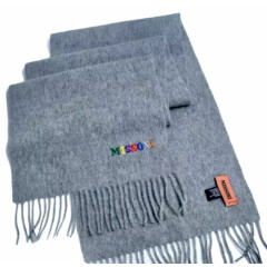 Missoni Scarf 100% Wool Embroidered Logo Made In Italy Unisex Gray