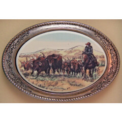 Belt Buckle Barlow Photo Reproduction in Color Trail Drive Longhorn 592630c NEW