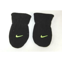 Pair Of Nike Fleece Baby Infant Mittens Black Neon Green Nike Logo Embroidered 