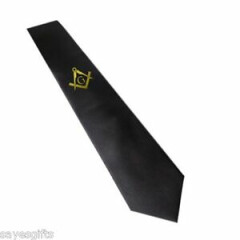Gold Masonic Printed Design with G on Black Neck Tie