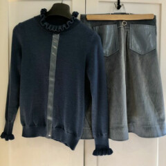 2 PC Boutique Outfit Blue Sweater & Skirt Set SZ 12 - Paisley Brand EUC!