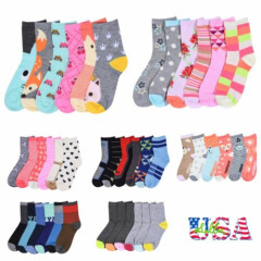 6 & 12 Pairs Lot Kids Crew Ankle Socks Toddler Boy Girl Fashion 0-12 2-3 4-6 6-8