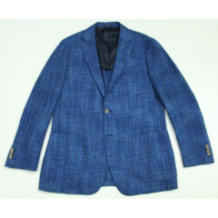 Suitsupply Havana Textured Blue 2 Button Dual Vent Silk Linen Cotton Jacket 48L