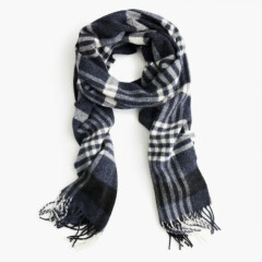 ABRAHAM MOON FOR J.CREW Wool Scarf HEATHER NAVY / IVORY E3870 Made in UK *plaid