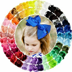30Pack 6in Grosgrain Ribbon Hair Bows Baby Girl's Clips Large Big Hair Bows Clip