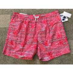 TRUNKS Men's Size XL San O Short Red Coral Print Swim Trunks Surf Quick Dry