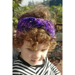 Girls Velvet Twisted Crochet Earwarmer Headband Dark Purple Multi Handmade NEW