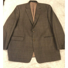 Lauren Ralph Lauren 100% Wool TanBrown Check 2 Button Sport Coat Jacket 48L