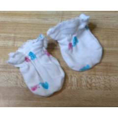 Unbranded Baby Girl Size Newborn 100% Cotton White Elephants Hand Mittens