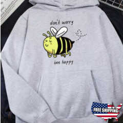 Cute Bee Print Don't Worry Be Happy Pullover Jumper Hoodie Sweatshirt Sweater