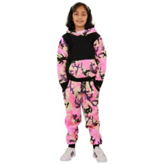 Kids Girls Boys Tracksuit Designer Camouflage Contrast Top & Bottom Jogging Suit