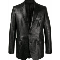 Mens Genuine Lambskin Real Leather Blazer Black Button Coat Soft Stylish - MBK36