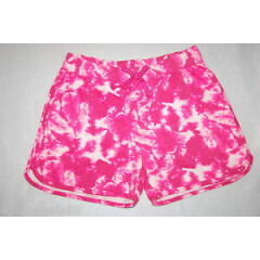 Girls Knit Sport Shorts PINK WHITE TIE DYE SPLASH Elast Waist No Pockets L 10-12