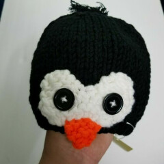 Penquin Baby Hat Knit Black 