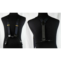 Black 100% Silk And Leather Button-Tab Braces Suspenders - Made In England