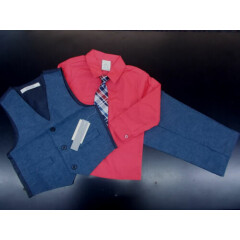 Infant & Boys Perry Ellis $50 4pc Ruby & Chambray Vest Suit Size 3/6 Months - 7