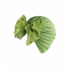 Green Baby Hat Turban Shiny Bow Knot Solid Color Infant Cap