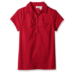 NEW Dockers Big Girls' Short Sleeve Interlock Pico Red Polo Shirt, Sz. 7