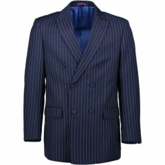 VINCI Men's Blue Pinstripe Double Breasted 6 Button Classic Fit Suit NEW