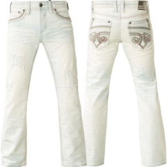 AFFLICTION Men's Denim Jeans BLAKE FLEUR MORRIS White Embroidered $119