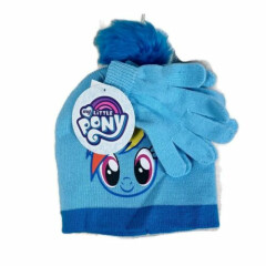 Hasbro My Little Pony NEW Beanie & Gloves Set OSFM Blue -Pom Accent Rainbow Dash