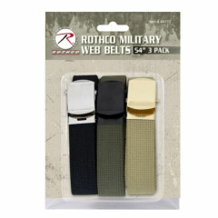 BLACK,OD,KHK Cotton Military Web Belt 3 Pack W/Buckles (BLK,GOL,CHR) ROTHCO 4912
