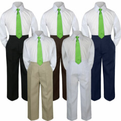 3pc Lime Green Tie Shirt Suit for Baby Boy Toddler Kid Pants Color by Selection