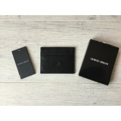 brand NEW 100 % original GIORGIO ARMANI black leather card holder case wallet