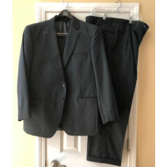 Jos. A. Bank Signature Gold 100% Wool Black Suit 46 Pants 36 Pleated & Cuffed