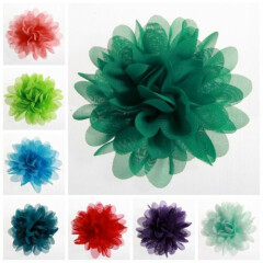 120PCS 3.9" 9.8CM Big Chiffon Flowers For Girls Headbands Fabric Puff Flower