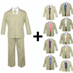 7pcs 9 Color Vest Necktie Baby Toddler Teen Formal Tuxedo Boy Khaki Suit 