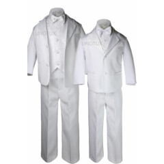 Baby Toddler Kid Boy Formal Baptism Paisley Christening White 5pc Tuxedo Suit 