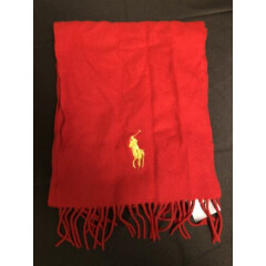 Vintage Polo Ralph Lauren Scarf 100% Lambswool Big Polo Player Red Made In Italy