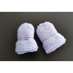 BABY HAND KNITTED MITTENS, PALE LILAC, ACRYLIC WOOL, 6-12 MONTHS NEW