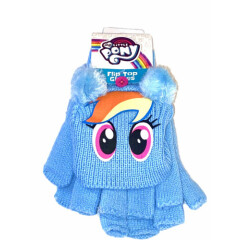 Girls My Little Pony Flip Top Gloves Knit Rainbow Dash Blue One Size