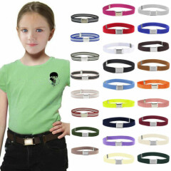Kids Toddler Boy Girl Belt Elastic Adjustable Stretch Belts Silver Square Buckle