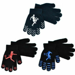 Boys Girls Kids Thermal Magic Gripper Grip Gloves Football Designs Winter Warm