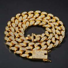 20mm Cuban Necklace Chain Hip hop Jewelry Choker Gold Silver Color Rhinestone 