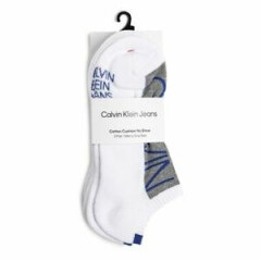 Calvin Klein 100% Authentic Mens 3-Pack Cotton Cushion No Show Socks White Combo