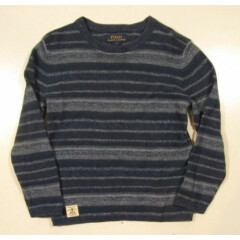 Polo Ralph Lauren Boys Denim Blue Stripe Linen Blend Long Sleeve Sweater