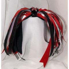 Red, Black & White Minnie Mouse Icon Disney Ribbon Bow Ponytail Hair Streamer