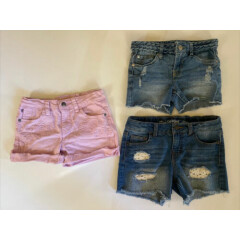 Lot of 3 Denim Jean Shorts Girls Sz 10 Vigoss 7 for All Mankind Pink Distressed