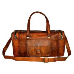 NEW Men 24" brown genuine goat leather duffel travel gym weekend overnight bag 