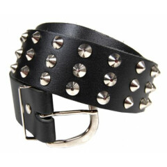 Genuine Leather Studded Belt - 3 Row Spike Rivets ATTENTION TOTAL LENGTH