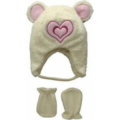 Wippette Baby Girls' Sherpa Heart Hat Mitten Set, Cream, Infant