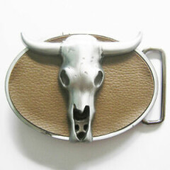 Bull Skull Leather Western Metal Belt Buckle