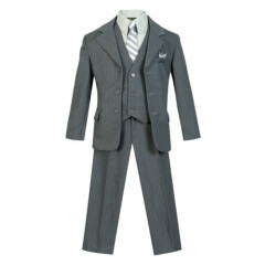 kids Boys Bridal Formal STRIPED suit 5 pcs set coat,vest,pant,shirt,clip tie 