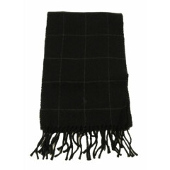 Polo Ralph Lauren Men's Black Plaid Pattern Wool Blend Fringe Scarf